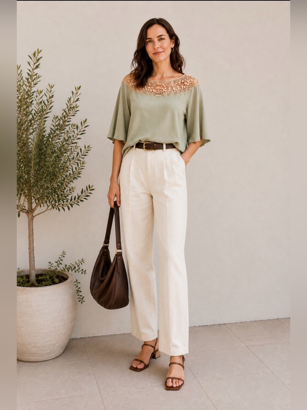 Anthropologie Liberty Garden Sage Cutout Yoke Top M